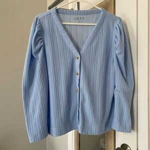 LOFT Light Blue Patterned Cardigan